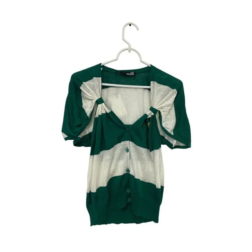 Love Moschino Womens Sweater S small US 6 EU 40 Green White Linen Cardigan NWT
